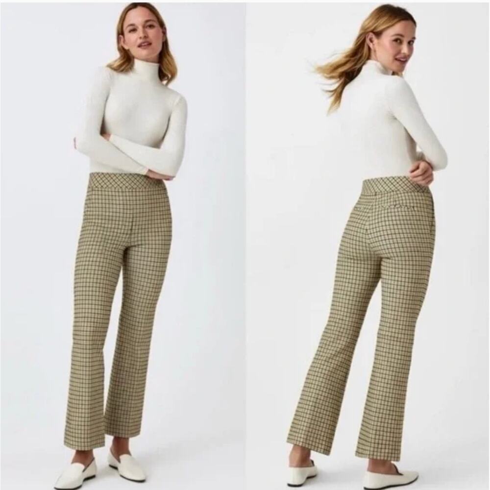 Spanx Perfect Kick Flare Dijon Jacquard Plaid Ponte Pull On Crop Pant Size S